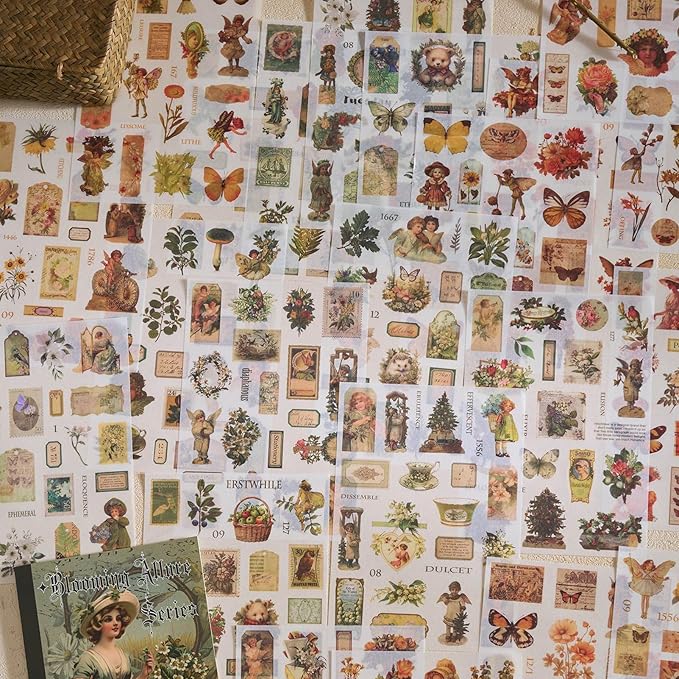 Snycler Sticker Book - 24 Sheets Vintage PET Stickers for Scrapbooking, Junk Journaling, Ephemera, and Decorative Crafts - Pre-Cut Floral Design Stickers Vintage-3