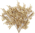 Gold Leaves Decorations for Christmas Artificial Golden Plants Fake Leaf - 17 Inch 5 Pack, Faux Foliage Simulation Flowers Grass Xmas Decor Plant Bushes Indoor Outdoor Wedding Table Centerpiece DIY