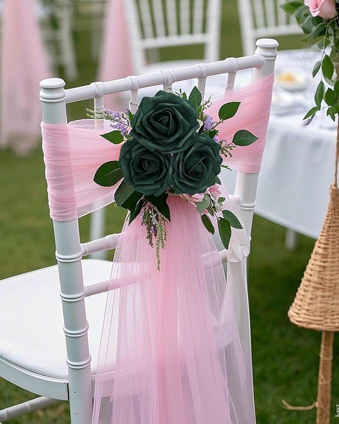 DuHouse 50Pcs Artificial Roses Flowers Fake Roses with Stems Real Touch Foam Flowers for DIY Wedding Bouquet Baby Shower Centerpiece Floral Arrangement Party Home Decor(Hunt Green)