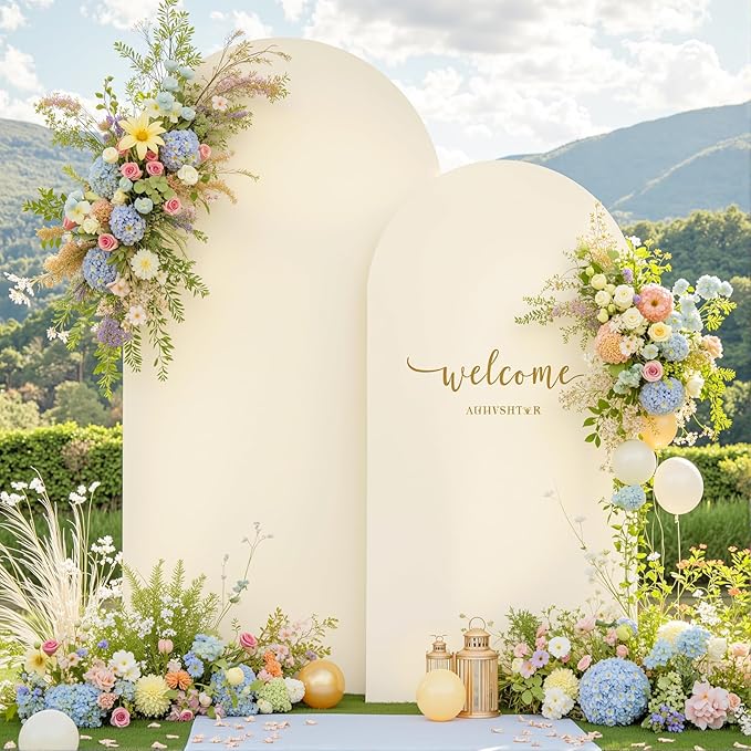 Beige White Arch Backdrop Cover Set of 2 Birthday Party Arch Covers 7.2 and 6ft Spandex Wedding Arch Covers Stretchy Backdrop Bridal Baby Shower Biege White Arch Stand Cover