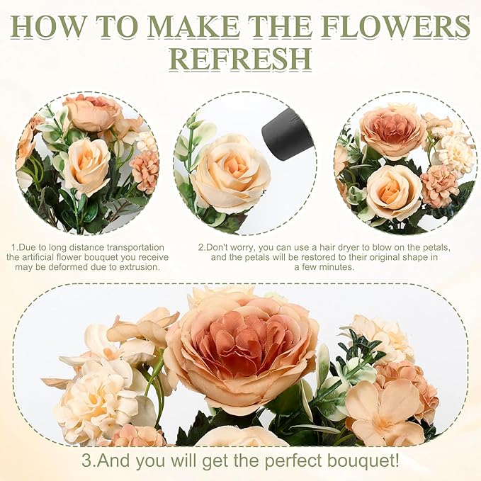 2 Bundles Champagne Peonies Artificial Flowers Silk Flower Centerpieces for Tables Fake Flower Arrangements Mixed Roses Hydrangea with Stems for Wedding Bridal Bouquets Home Table Decor