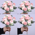 4 Pack Artificial Peony Flowers, Silk Peonies Flowers Fake Peonies Artificial Flowers Peonies Hydrangea Bouquet for Centerpiece Table Wedding Party Home Decor (Pink + White)
