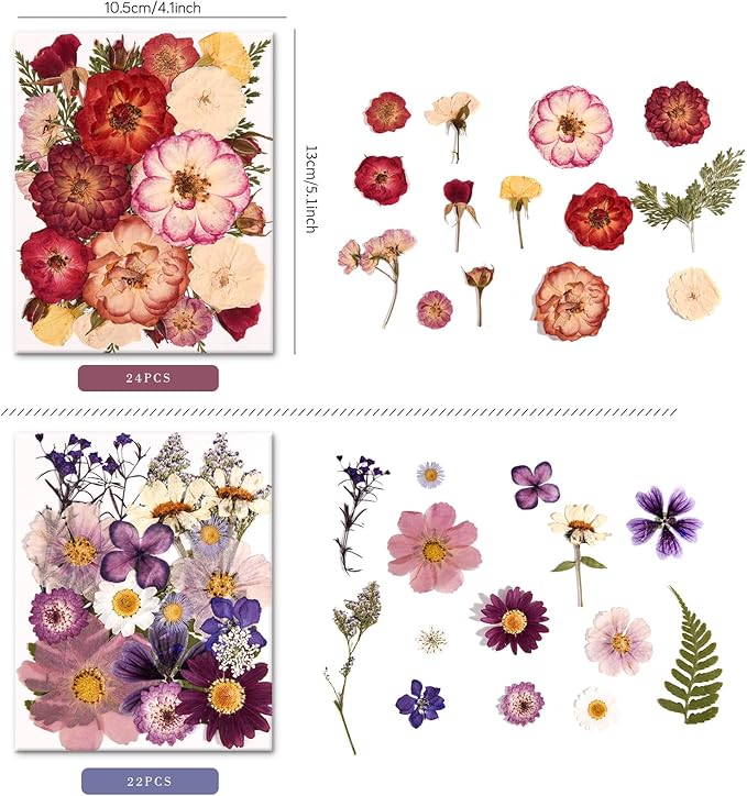 6 Pack 150PCS Real Pressed Dried Flowers Dry Leaves Craft Kit - Natural Dried Flowers for DIY Crafts, Resin Jewelry, Cards, Soap, CandleMaking, Nail Art, and Scrapbooking (Colorful)