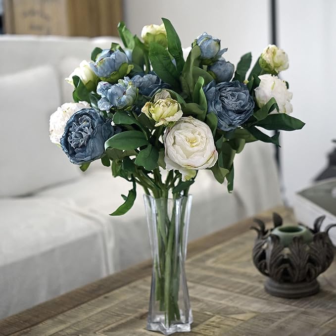 FiveSeasonStuff Vintage White Peonies – Realistic Artificial Silk Flowers with Dry-Look Petals, 6 Stems for Rustic Home & Wedding Bridesmaids Bouquet Bridal Showers