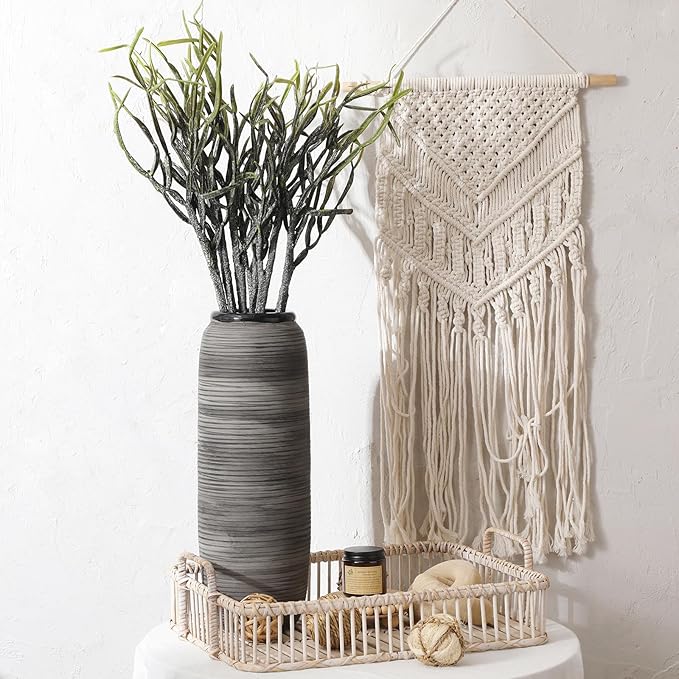 ALMA Black Tall Floor Vase for Pampas Grass, 18'' Gray Extra Large Floor Vase for Home Decor, Big Unique Ceramic Flower Vases for Living Room Floor,Fireplace,Mantel Decoration