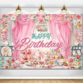 Tea Party Backdrop Let's Partea Happy Birthday Photography Background Wonderland Pink Rose Floral Teapot Women Tea Party Decor Banner Portrait Photo Booth Studio Props 7x5ft FU047YL