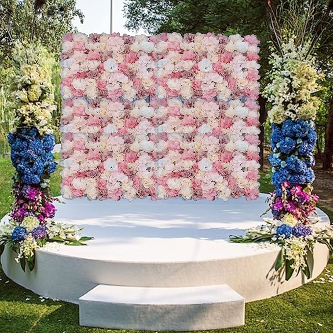 Flower Wall Panel Set, Artificial Wall Flower Backdrop,Artificial Flower Wall Mat Silk Rose Flower Panels,Hydrangea Rose Floral Panel for Party Wedding (12Pcs), LZ-290906