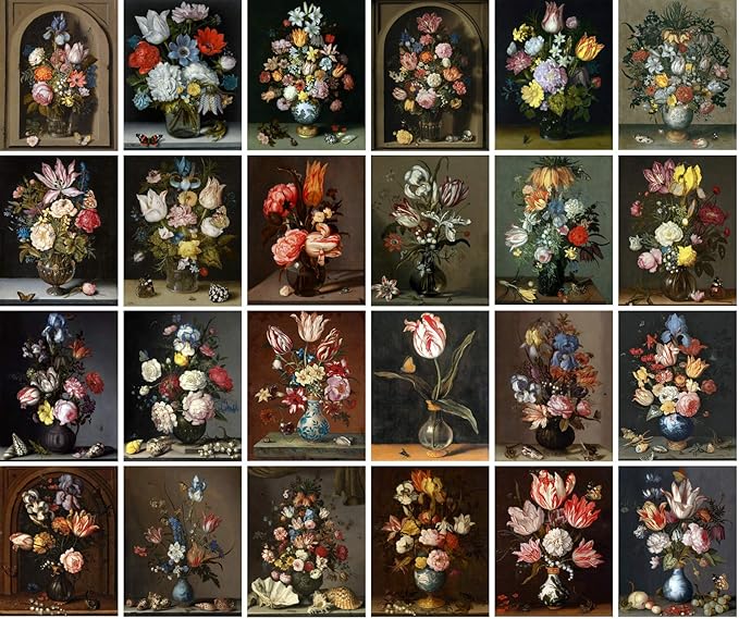 Large Stickers (24pcs 2.5"x3.5") Flowers Bouquet Still Life Antique Museum Painting Art by Balthasar Van der AST Retro Poster Reprint