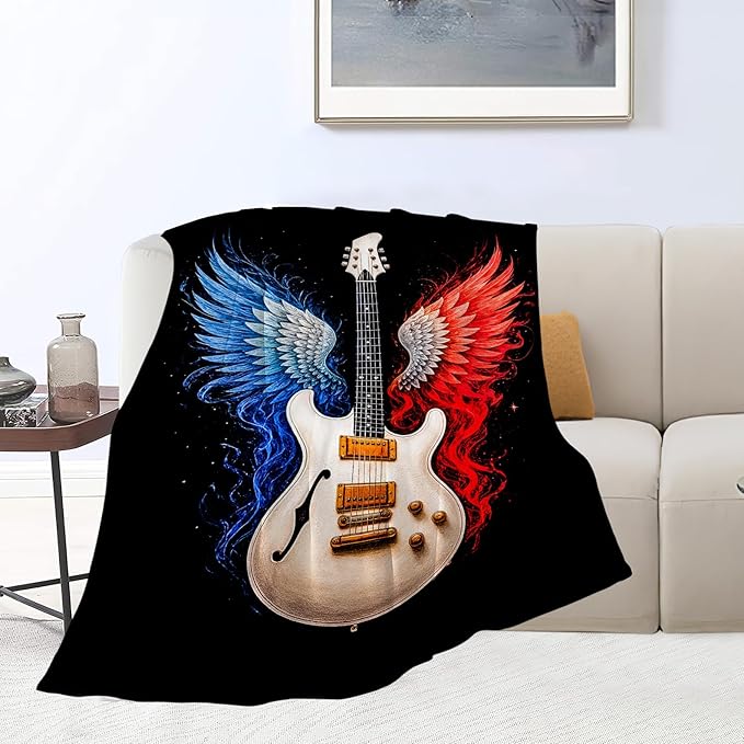 Guitar Blanket Music Throw Blanket Musical Instrument Soft Cozy Fleece Fuzzy Stuffed Plush Flannel Gifts for Girls Women Boys Kids Adults 50"X60"