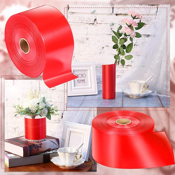 Syhood Outdoor Leaf Ribbon Floral Satin Ribbon for Crafts Aspidistra Waterproof Holiday Outdoor Decoration(2 Inch X 216 Yards,Red)