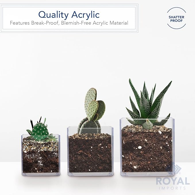 Royal Imports Flower Acrylic Vases Cubes - Decorative Centerpiece for Home or Wedding - Non Breakable Plastic, 1-Set of 3 Sizes: 4", 5", 6" - Clear