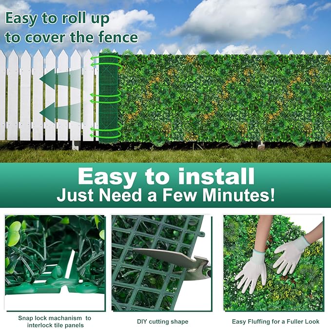 Artificial Grass Wall Panels, 40"x120" (33.33 sqft) Boxwood Wall Roll with Tropical Leaves, Faux Greenery Privacy Fence Screen, Grass Backdrop for Outdoor Indoor Garden Birthday Wedding Decor