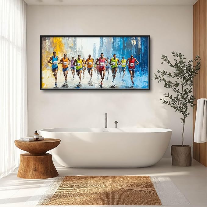 Marathon Runner Large Wall Art Sport Pictures Wall Decor Athlete Canvas Running Print Painting Modern Artwork Home Decoration for Living Room Bathroom Bedroom Office Framed 60"x30"
