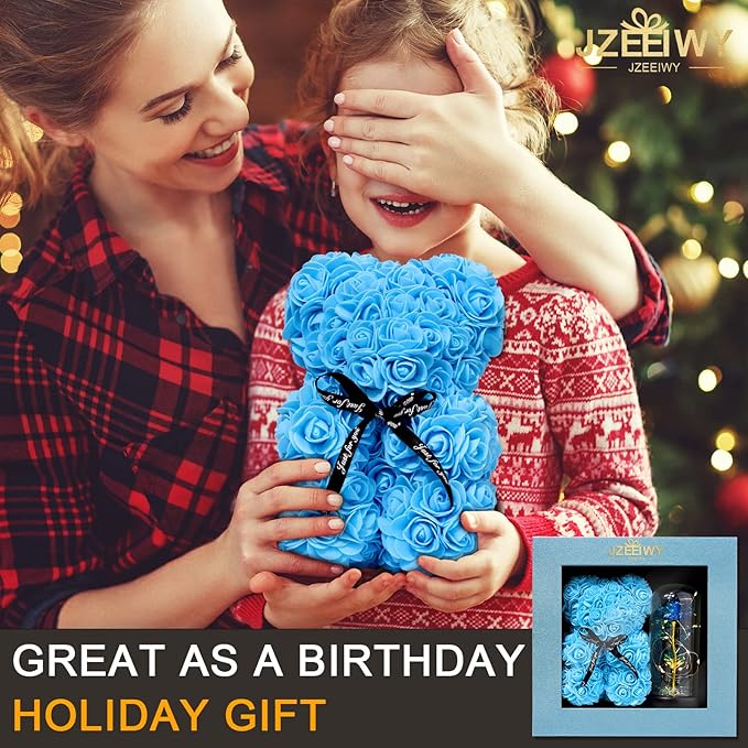 Flower Rose Bear for Mom,Perfect Birthday Romantic Gift for Wife Daughter Girlfriend Friend Her,Light up Rose in Glass Dome for Birthday Anniversary Mothers Day Valentines Day