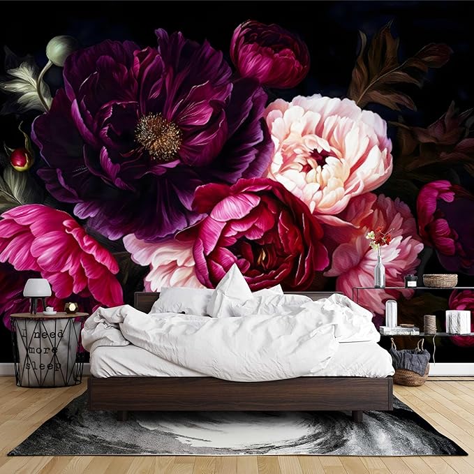 Wall Mural Peel and Stick Vintage Floral Mural- Thick Canvas Waterproof Wallpaper Art for Living Room Bedroom, Large Self-Adhesive Decor (Color-9, 118×82 inch)