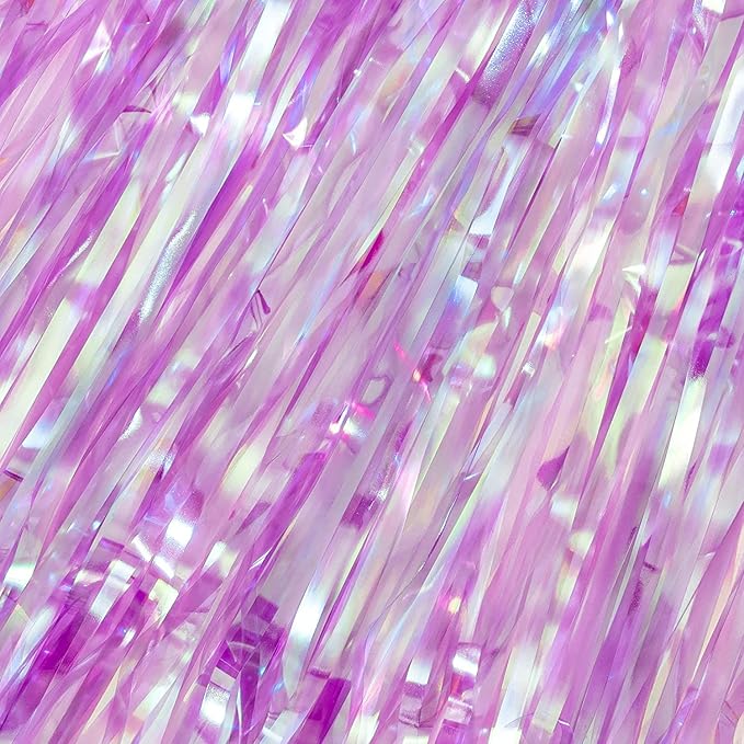BRAVESHINE Iridescent Purple Foil Curtain - 2 Pack 3.2x6.5ft Holographic Party Streamers Tinsel Backdrop for Girl/Birthday/Valentine’s/Bachelorette/Engagement/Mermaid/Butterfly/Bridal Shower Decor