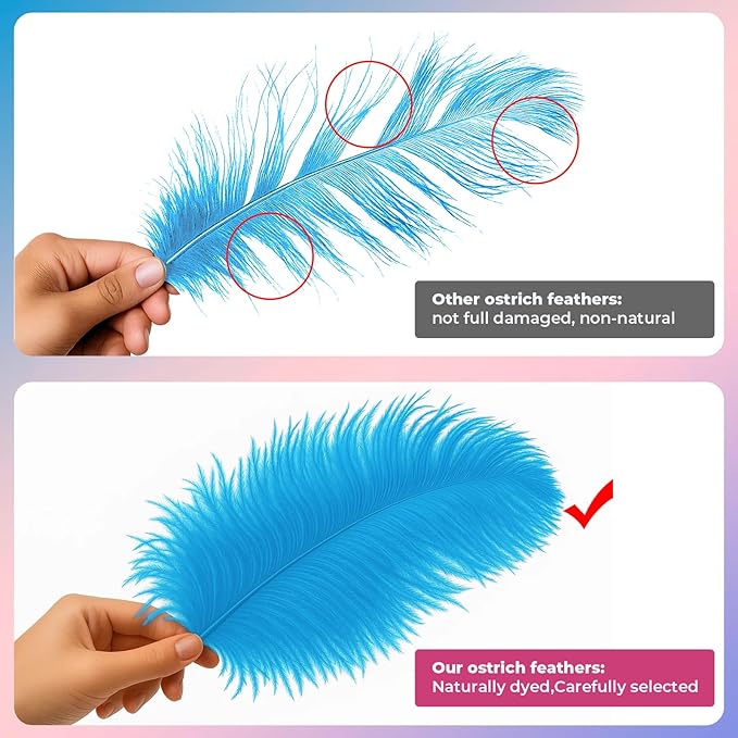Piokio 20pcs Turquoise Ostrich Feathers 10-12 inch (25-30cm) Bulk Feathers for Home Decoration and DIY Clothing and DIY Clothes Decoration, Gatsby Decorations