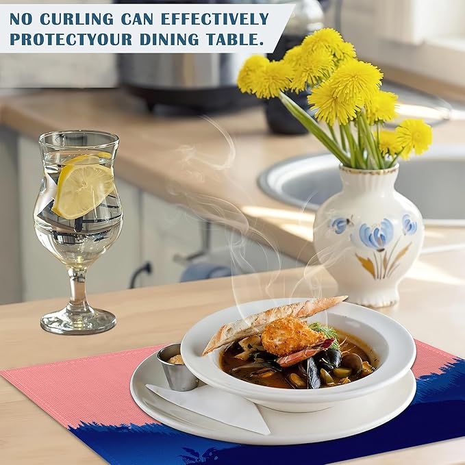 Placemats-Calm Cat On Hilltop Linen Table Place Mats Set of 4 Non-Slip Heat Resistant Table Mats for Dining Kitchen Cabin Decor 12x18 Inch