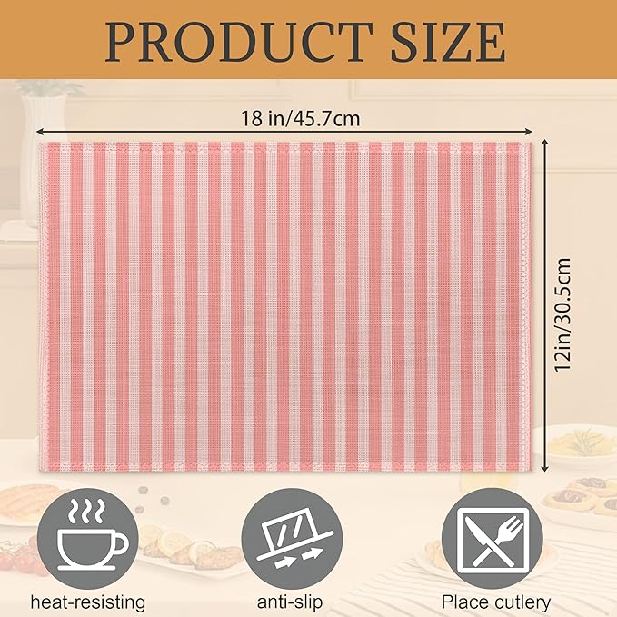 Pink Shabby Chic Floral Placemats Set of 6, Pink Rose Place Mats Washable Heat Resistant 12×18 Inch Linen Table Mats for Party Kitchen Dining, Vintage Outdoor Decor