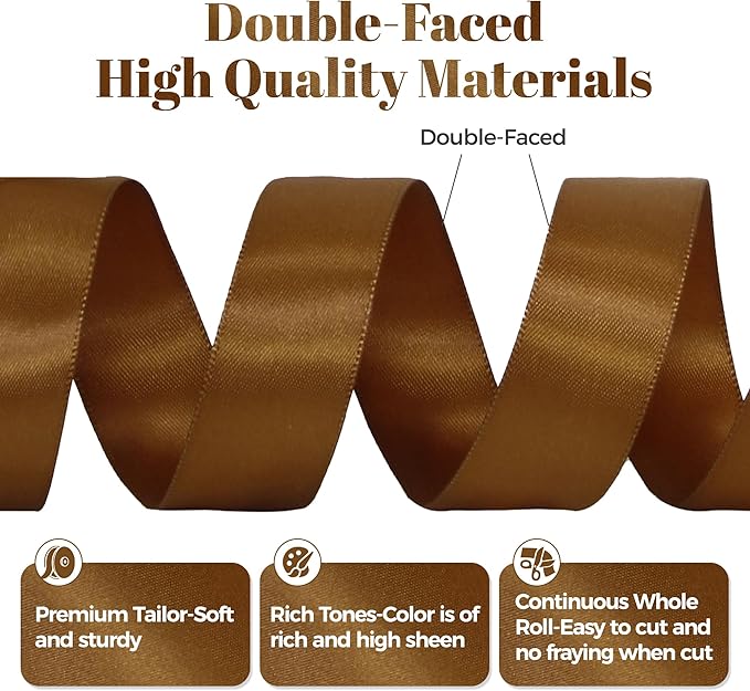 Antique Gold Satin Ribbon, Double Faced 7/8 Inch X 25 Yards Antique Gold Ribbon, Premium Satin Ribbons for Gift Wrapping, Crafts, Hair Bow Making, Sewing, Flower Bouquet, Wedding Party Decor
