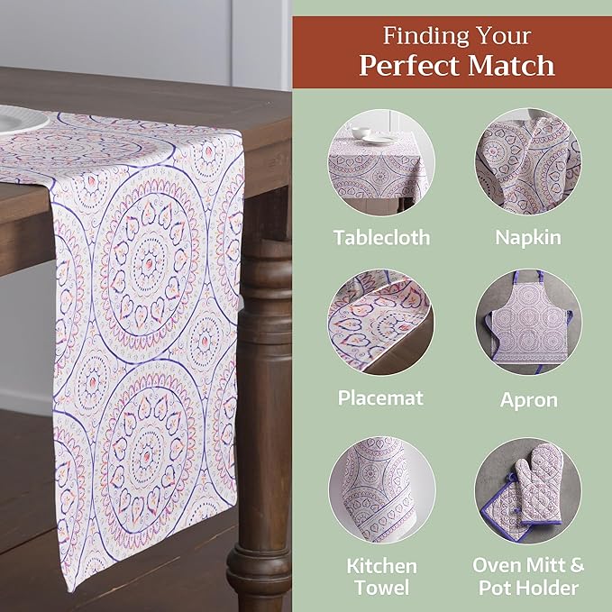 Maison d' Hermine Table Runner 100% Cotton Double Layer Table Runners 108 inches Long Decorative for Home Kitchen Dining Party Baby Shower Wedding Bridal Shower Spring Summer (Mandala, 14.50" x 108")