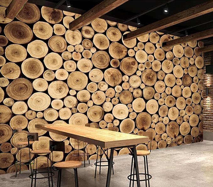 Eierme-Round Teak Wood Stump Background Mural Wallpaper Peel and Stick 90" x 67"