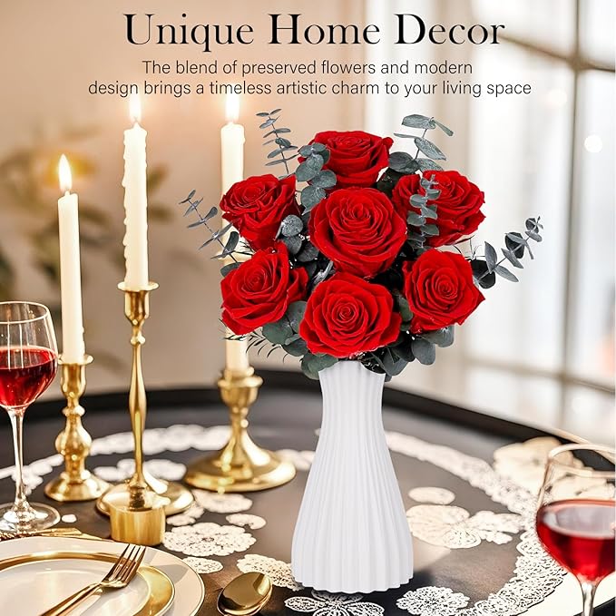 Preserved Flowers Bouquet 7 Roses - Red Real Rose & Flowers for Delivery, Long-Lasting Flower with Gift Box, Eternal Roses Bouquet for Mothers, Mom, Wife, Anniversary Birthday Gifts for Women, Black