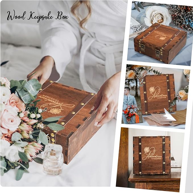 AW BRIDAL Wedding Keepsake Box for Memories, Engraved Wooden Decorative Box, Bridal Shower Presents for Bride Bachelorette, Wedding Gifts for Couples, Engagement Gift for Newly Engaged Couple