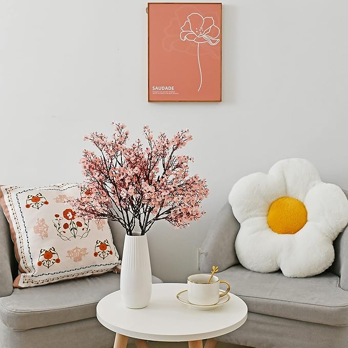 Mandy's Light Pink Artificial Baby’s Breath European Flowers 6 Bundles Silk Gypsophila with Bendable Stems for Fall Thanksgiving & Christmas Centerpiece Wedding Decor and Table Arrangements