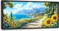 Coastal Sunflowers Large Wall Art Framed Wall Decor for Living Room Ocean Coast Pictures Oversized Canvas Print Painting Modern Extra Large Framed Artwork for Bedroom Office Home Decor 60"x30"