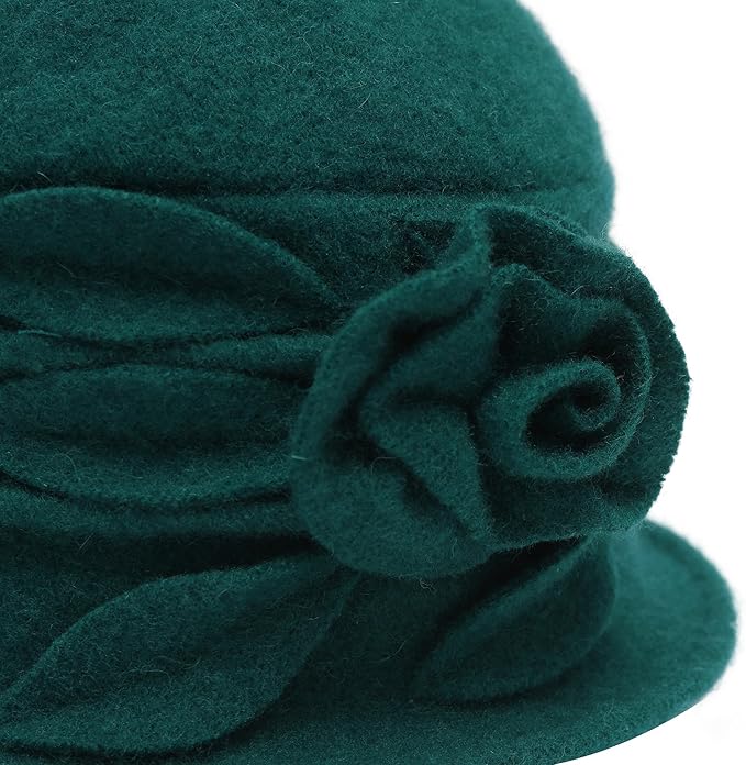 ZLYC Women Wool Cloche Bucket Hat 1920s Vintage Dress Winter Hats with Flower Accent