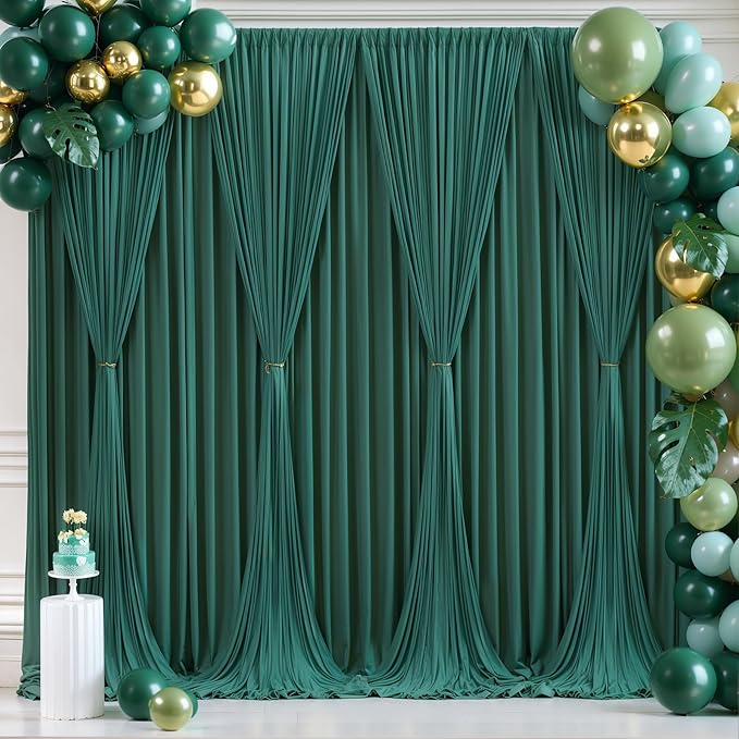 Hunter Green Backdrop Curtain-Wrinkle-Free Polyester Fabric Green Photography Curtains for Wedding Party Photo Background Decorations- 16 X10FT (Hunter Green)