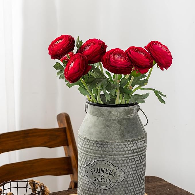 Artificial Ranunculus Flowers with Real Touch Stem, Silk Ranunculus Flowers (Red, 6pcs)