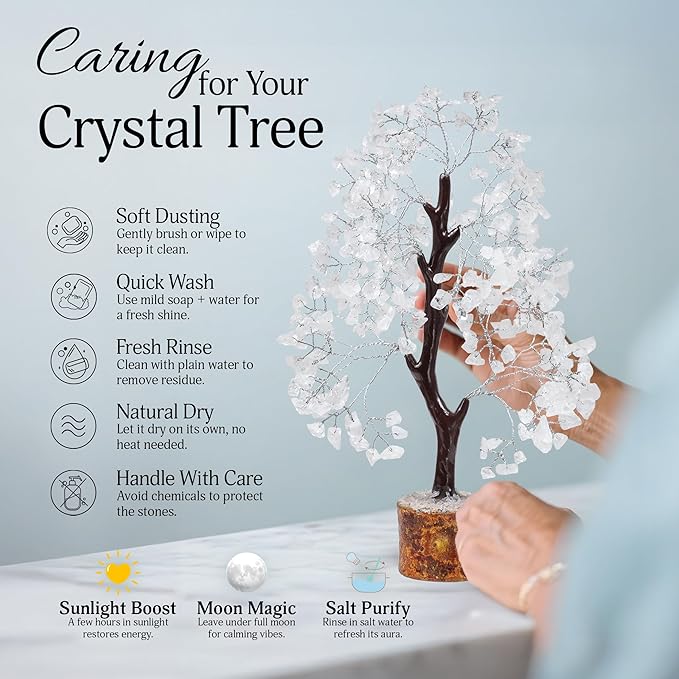 FASHIONZAADI Clear Quartz Gemstone Tree of Life - Handmade Crystal for Positive Energy, Chakra Money Tree Bonsai - Feng Shui Decor, Healing Crystals and Meditation Accessories, Spiritual Gift