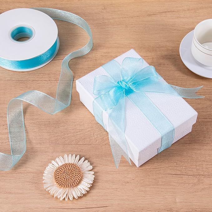 Sheer Organza Ribbon 1 Inch Chiffon Ribbons for Gift Wrapping, Flower Bouquet, 50 Yards/Roll (Blue)