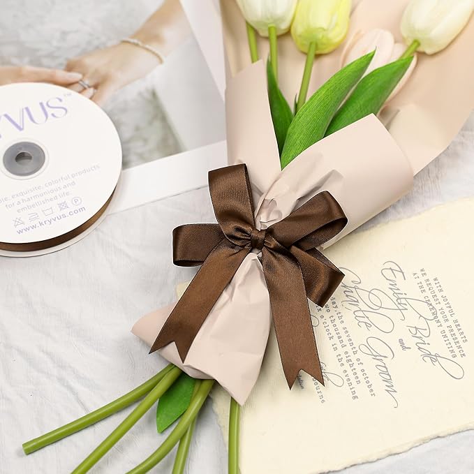 Brown Satin Ribbon, Double Faced 1 Inch X 50 Yards Brown Ribbon, Premium Satin Ribbon for Gift Wrapping, Crafts, Hair Bow Making, Sewing, Flower Bouquet, Wedding Party Decor