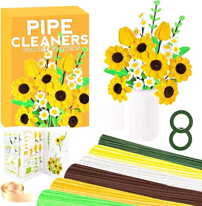ZEIZHUBN 270 Pieces Pipe Cleaners, Pipe Cleaners Flower Bouquet Kit, Flower Making Kit with Floral Wires Tape, Art and Craft Supplies Projects DIY Decoration Holiday Party Birthday Gifts
