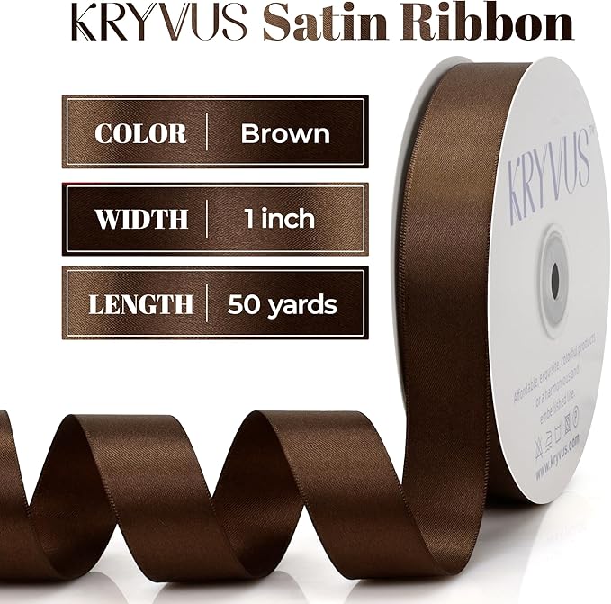 Brown Satin Ribbon, Double Faced 1 Inch X 50 Yards Brown Ribbon, Premium Satin Ribbon for Gift Wrapping, Crafts, Hair Bow Making, Sewing, Flower Bouquet, Wedding Party Decor
