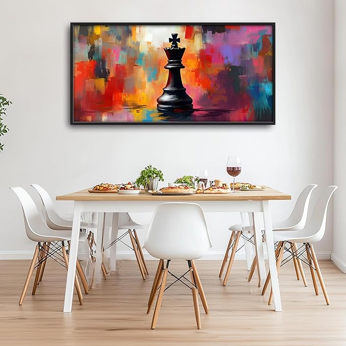King Chess Large Wall Art Framed Colorful Wall Decor for Living Room Chess Pictures Oversized Canvas Print Painting Modern Extra Large Framed Artwork for Bedroom Office Home Decor 60"x30"