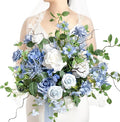 Ling's moment Dusty Blue Wedding Bouquets for Bride, Blue and White Bridal Bouquets for Bride,15 Inch Free Form Artificial Wedding Flower Bouquet