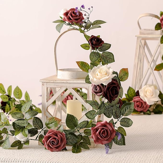 5FT Artificial Rose Flower Burgundy Fake Floral Garland for Wedding Ceremony Backdrop Arch Flowers Table Centerpieces Decorations