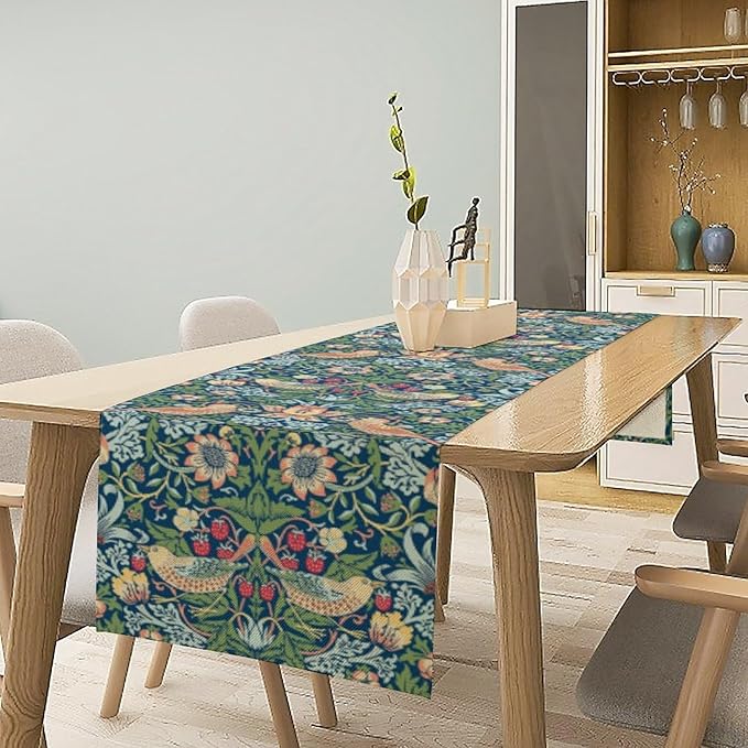 William Morris Floral Table Runner, Vintage Green Flowers Botanical Printed Table Runner for Home Kitchen Dining Table Decoration,13x108 Inch