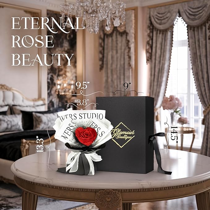 GLAMOUR BOUTIQUE Preserved Rose Single Heart Bouquet - Flowers Roses Eternal in a Box, Gift for Wife Anniversary, Birthday, for Her Flowers Eternal