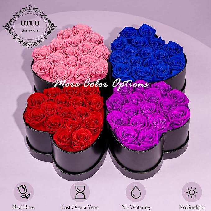 16 Preserved Roses in Heart-Shaped Box, Flowers for Delivery Prime Last up 2 Years, Real Forever Flowers for Wife, Girlfriend, Mother, Eternal Roses for Anniversary - Purple