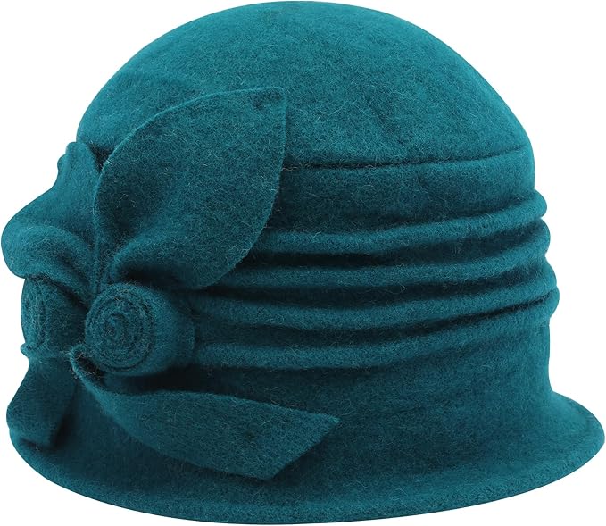 ZLYC Women Wool Cloche Bucket Hat 1920s Vintage Dress Winter Hats with Flower Accent