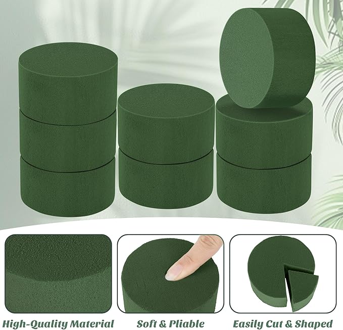 9 Packs Round Floral Foam Blocks Green Wet Dry Flower Foam Bricks 3.15 Inch DIY Flower Arrangement Supplies Kit Florist Block for Aisle Flowers Wedding Party Decorations