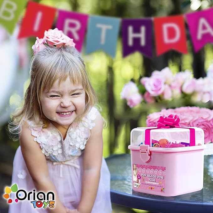Orian Pop Beads Jewelry Kit for Girls – 550+ Colorful Snap Beads to Create Bracelets, Necklaces & Rings, Fun DIY Set with Unicorn Gift Bag, Ages 3+
