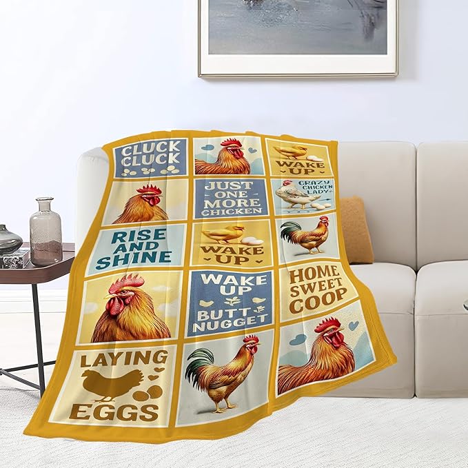 Chicken Blanket Rooster Throw Blanket Farm Animal Soft Cozy Fleece Fuzzy Stuffed Plush Flannel Gifts for Girls Women Boys Kids Adults 60"X80"
