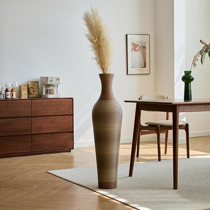 Large Hand-Woven Bamboo Floor Vase, Tall Home Decor Floor Vase for Fake Flower Dried, Flower Holder for Living Room, Bedroom, Dining Room, Entryway, Hallway