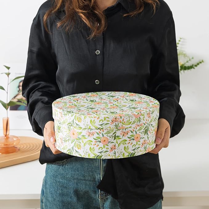 Soul & Lane Wild Flowers Oval Storage Boxes for Home Décor - Set of 2: Floral Gift Boxes with Lids for Presents, Decorative Photo Storage Cartons, Stackable Paperboard Containers for Organizing